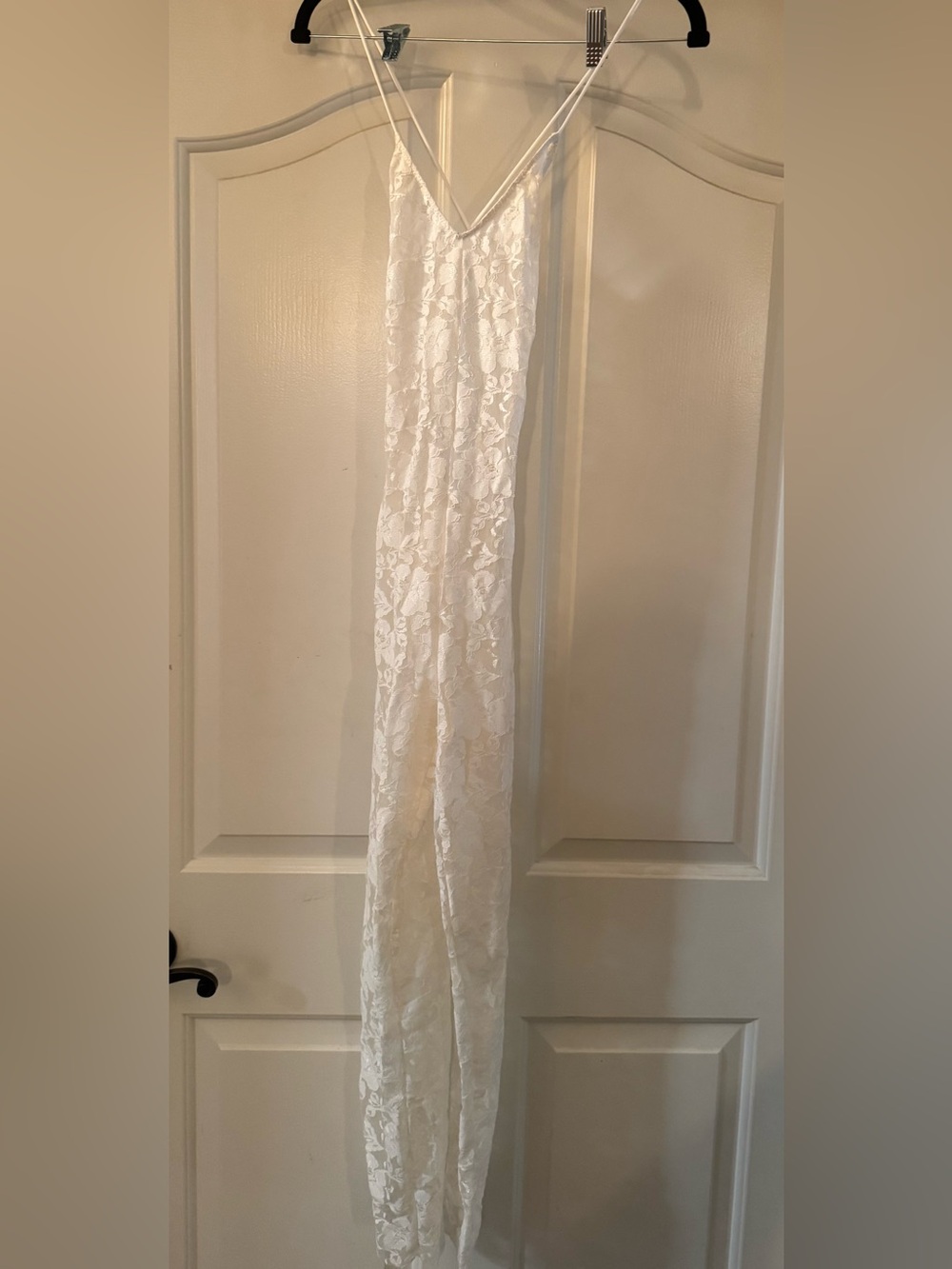Norma Kamali White Lace low back Slip Sheer Floral Lace catsuit